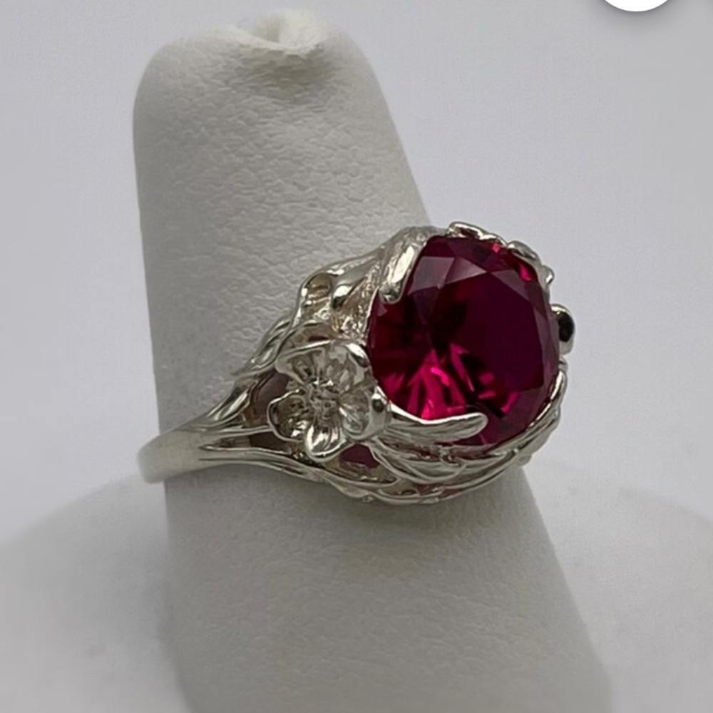 JASJACOBS 4ct Floral Ruby Ring Sterling Silver Nested Ring Size 7